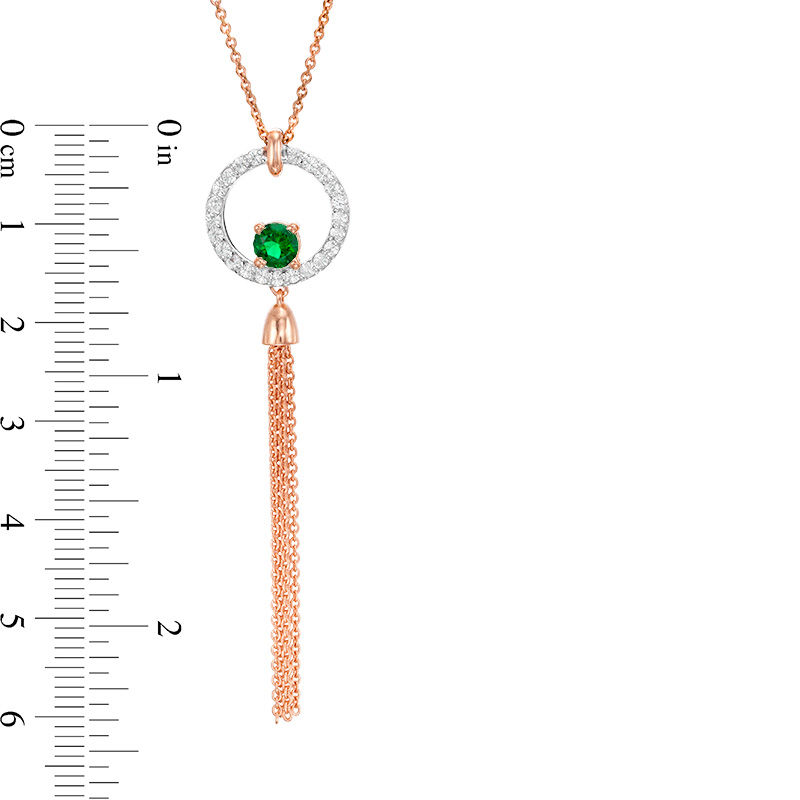 Lab-Created Emerald and White Sapphire Tassel Dangle Pendant in Sterling Silver with 14K Rose Gold Plate