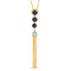 Thumbnail Image 0 of Lab-Created Blue Sapphire and 0.04 CT. T.W. Diamond Three Stone Tassel Pendant in Sterling Silver with 14K Gold Plate