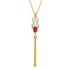 Thumbnail Image 0 of Oval Lab-Created Ruby and 0.04 CT. T.W. Diamond Double Loop Knot Tassel Pendant in Sterling Silver with 14K Gold Plate