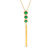 Thumbnail Image 0 of Lab-Created Emerald Three Stone Rope Frame Tassel Dangle Pendant in Sterling Silver with 14K Gold Plate
