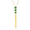 Lab-Created Emerald Three Stone Rope Frame Tassel Dangle Pendant in Sterling Silver with 14K Gold Plate