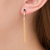 Thumbnail Image 2 of Lab-Created Blue Sapphire Solitaire Marquise Accent Tassel Drop Earrings in Sterling Silver with 14K Gold Plate