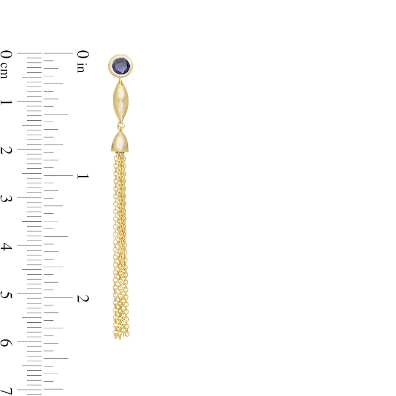 Main Image 3 of Lab-Created Blue Sapphire Solitaire Marquise Accent Tassel Drop Earrings in Sterling Silver with 14K Gold Plate