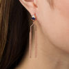 Thumbnail Image 1 of Lab-Created Blue Sapphire and 0.04 CT. T.W. Diamond Tassel Drop Earrings in Sterling Silver with 14K Rose Gold Plate