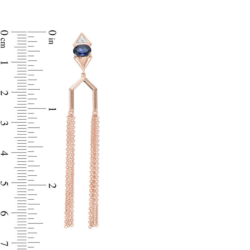 Lab-Created Blue Sapphire and 0.04 CT. T.W. Diamond Tassel Drop Earrings in Sterling Silver with 14K Rose Gold Plate
