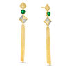 Thumbnail Image 1 of Lab-Created Emerald and 0.066 CT. T.W. Diamond Tilted Square Tassel Drop Earrings in Sterling Silver with 14K Gold Plate