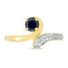 Thumbnail Image 3 of 5.0mm Lab-Created Blue Sapphire and 0.089 CT. T.W. Diamond Bypass Ring in Sterling Silver with 14K Gold Plate