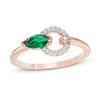 Thumbnail Image 1 of Marquise Lab-Created Emerald and 0.065 CT. T.W. Diamond Lock Ring in Sterling Silver with 14K Rose Gold Plate