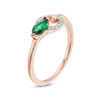 Thumbnail Image 2 of Marquise Lab-Created Emerald and 0.065 CT. T.W. Diamond Lock Ring in Sterling Silver with 14K Rose Gold Plate