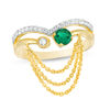Thumbnail Image 1 of Lab-Created Emerald and White Sapphire Chevron Open Split Shank Chain Dangle Ring in Sterling Silver with 14K Gold Plate
