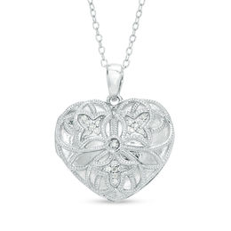 0.07 CT. T.W. Diamond Filigree Heart Vintage-Style Locket in Sterling Silver