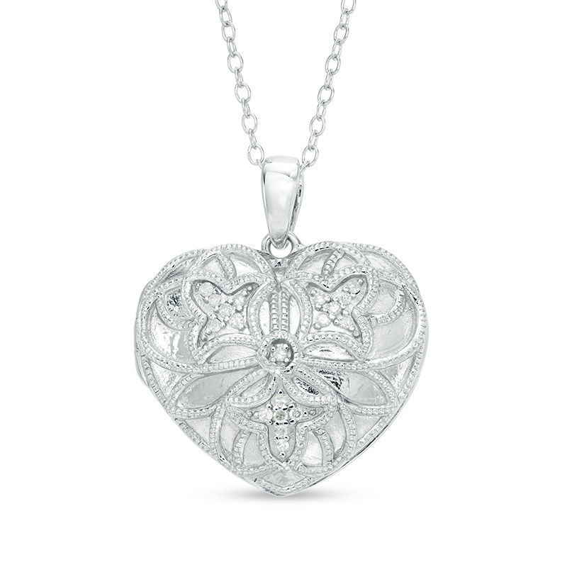 0.07 CT. T.W. Diamond Filigree Heart Vintage-Style Locket in Sterling Silver|Peoples Jewellers