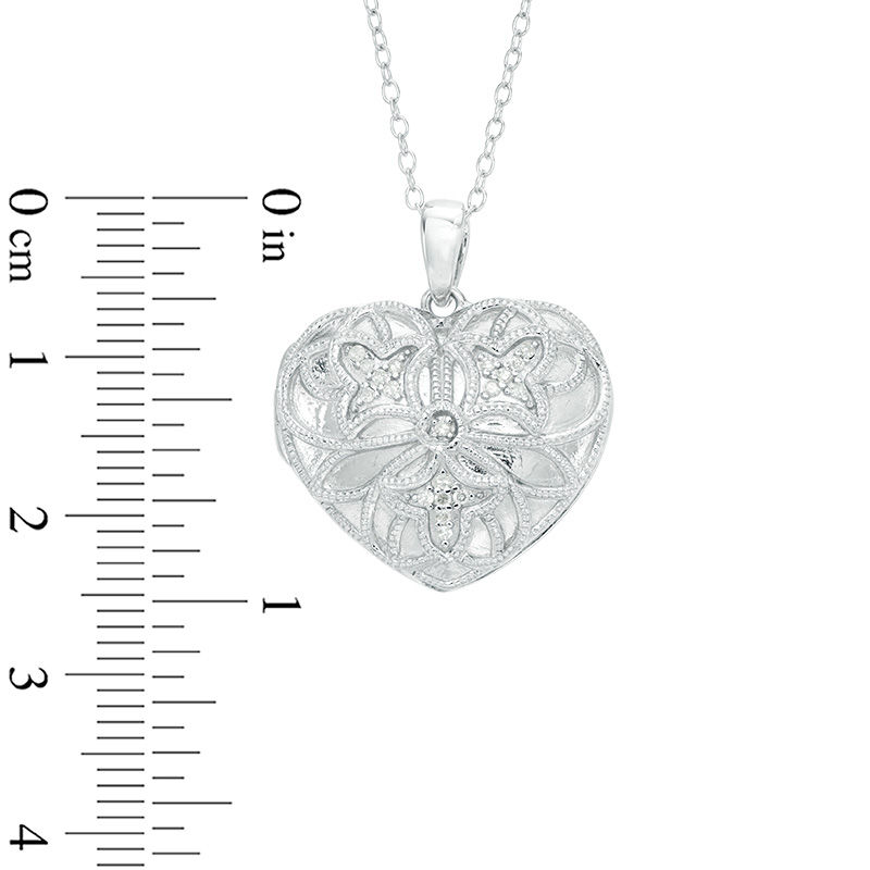 0.07 CT. T.W. Diamond Filigree Heart Vintage-Style Locket in Sterling Silver