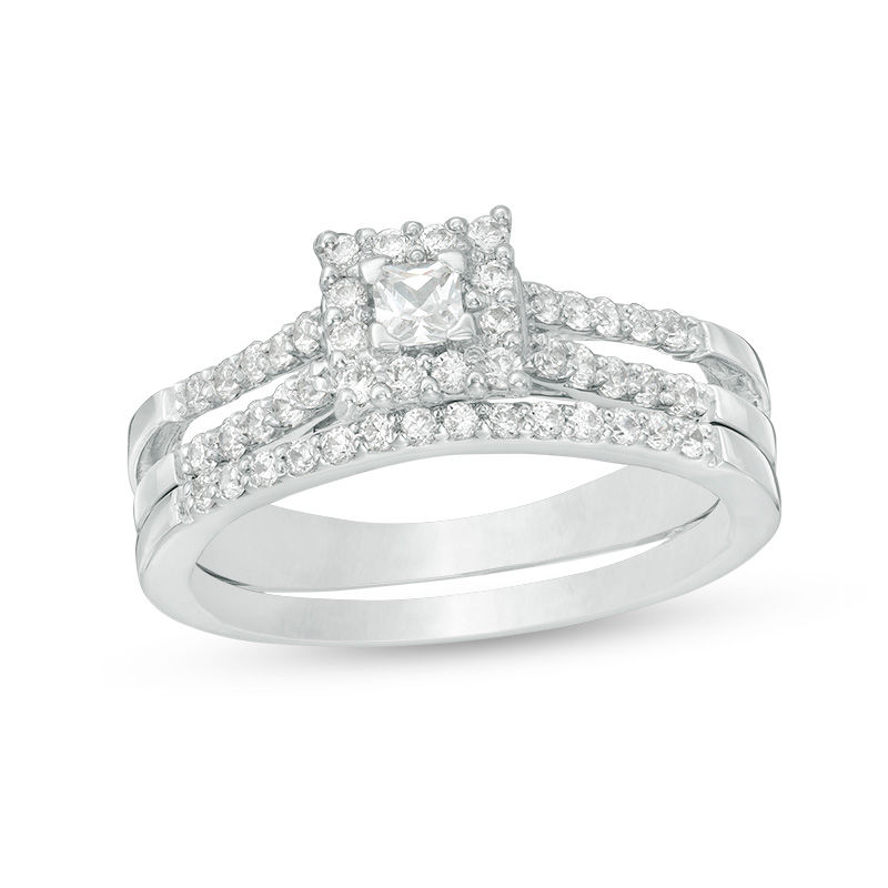 0.46 CT. T.W. Princess-Cut Diamond Frame Bridal Set in 10K White Gold