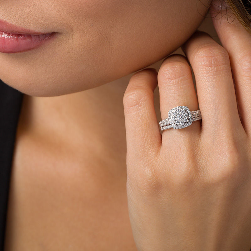 Main Image 2 of 0.56 CT. T.W. Diamond Double Frame Bridal Set in 10K White Gold
