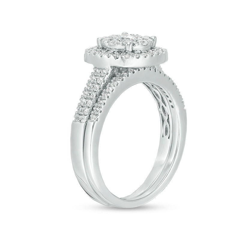 Main Image 3 of 0.56 CT. T.W. Diamond Double Frame Bridal Set in 10K White Gold