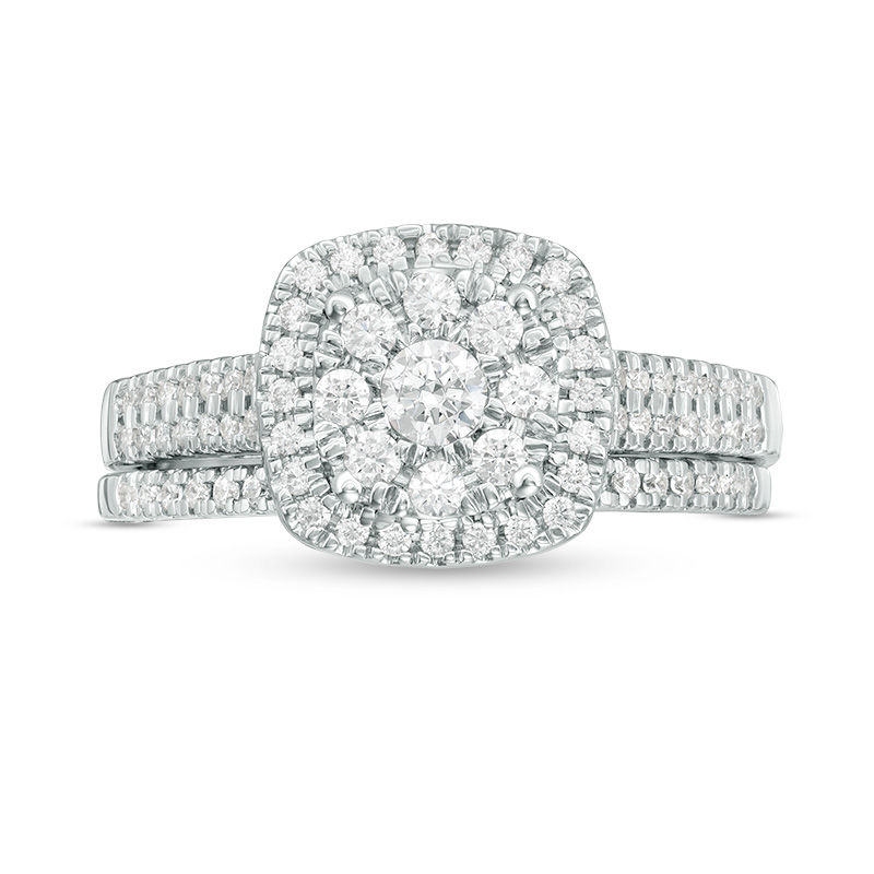 Main Image 4 of 0.56 CT. T.W. Diamond Double Frame Bridal Set in 10K White Gold