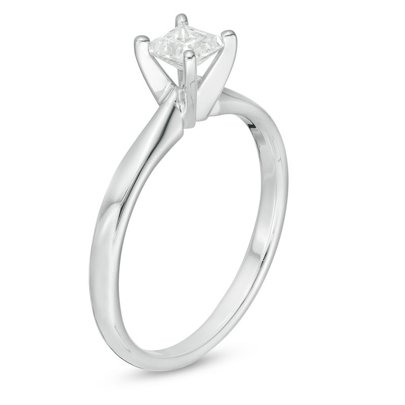 Main Image 2 of 0.50 CT. Princess-Cut Diamond Solitaire Engagement Ring in 14K White Gold (J/I3)