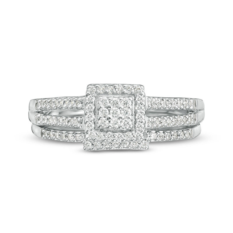 0.29 CT. T.W. Composite Diamond Square Frame Split Shank Bridal Set in 10K White Gold