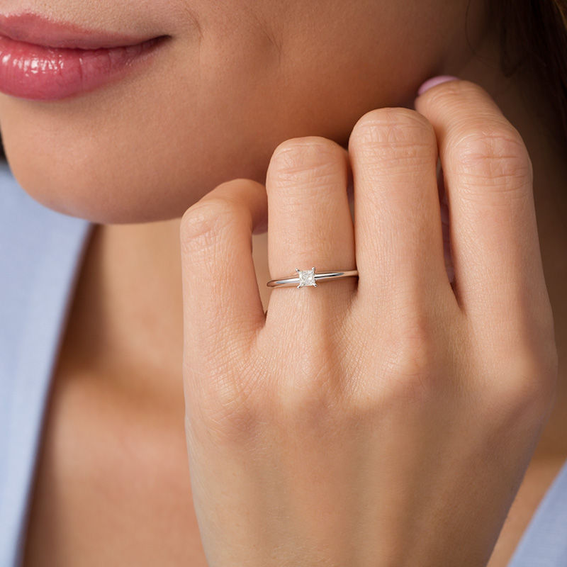 Main Image 2 of 0.20 CT. Princess-Cut Diamond Solitaire Engagement Ring in 14K White Gold