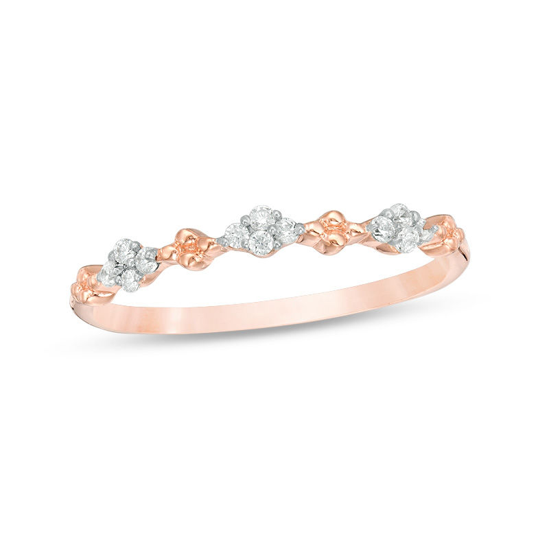 0.115 CT. T.W. Diamond and Beaded Alternating Stackable Band in 10K Rose Gold|Peoples Jewellers