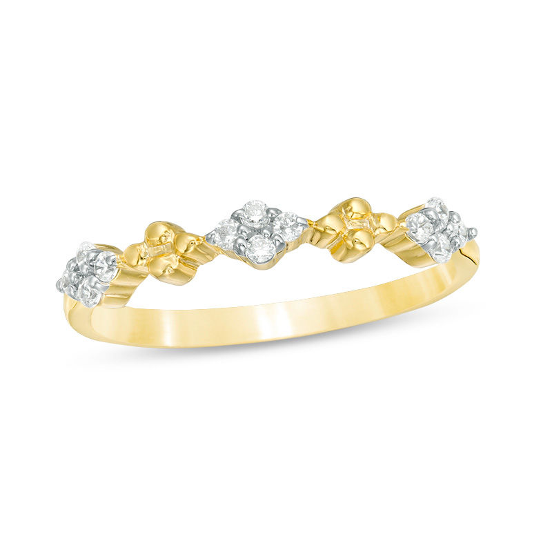 0.115 CT. T.W. Diamond and Beaded Alternating Stackable Band in 10K Gold|Peoples Jewellers