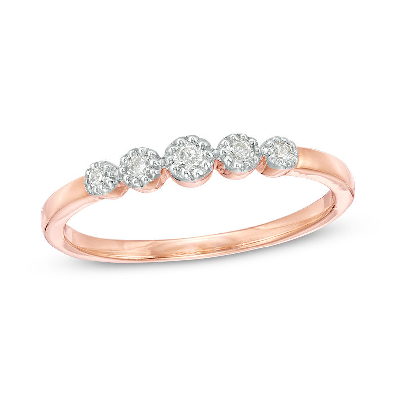 0.086 CT. T.W. Diamond Five Stone Stackable Band in 10K Rose Gold|Peoples Jewellers