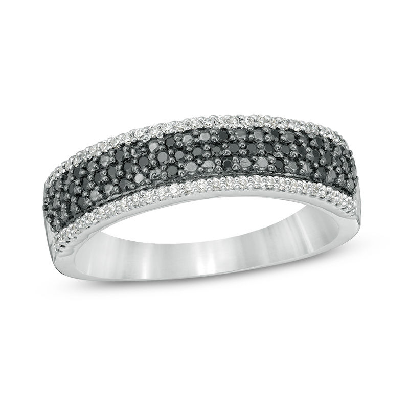 0.23 CT. T.W. Enhanced Black and White Diamond Multi-Row Band in 10K White Gold|Peoples Jewellers