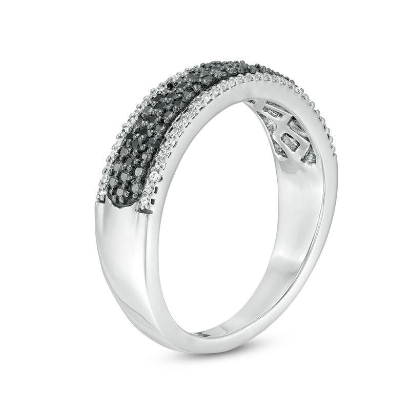 Main Image 2 of 0.23 CT. T.W. Enhanced Black and White Diamond Multi-Row Band in 10K White Gold