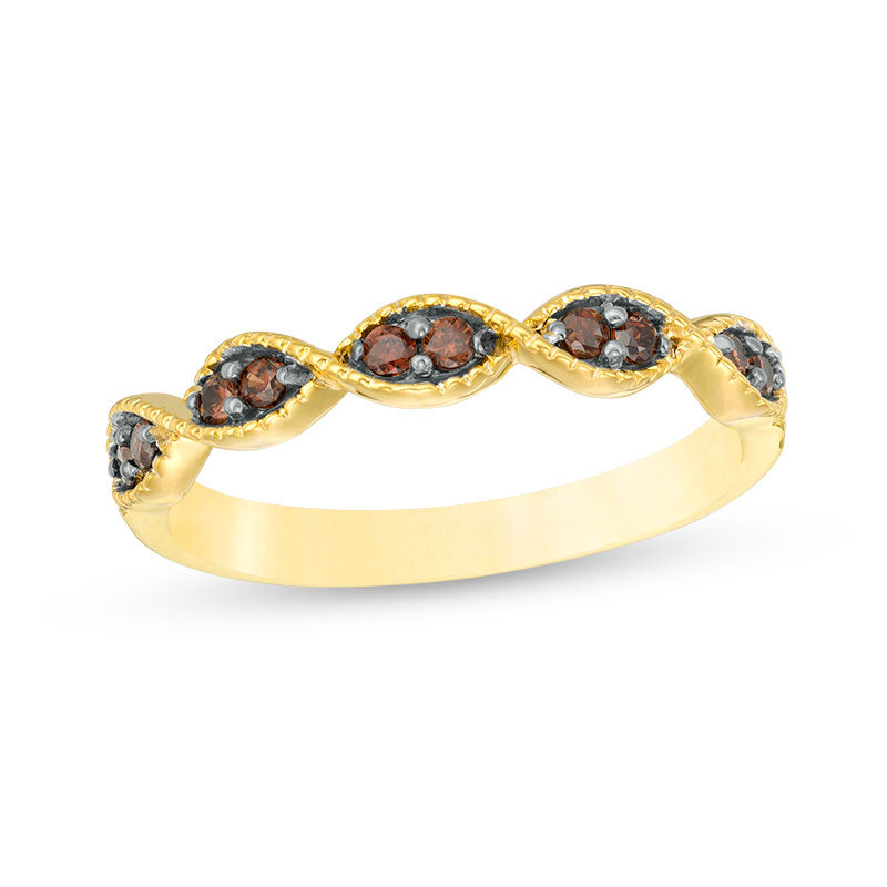 0.145 CT. T.W. Enhanced Champagne Diamond Twist Vintage-Style Stackable Band in 10K Gold