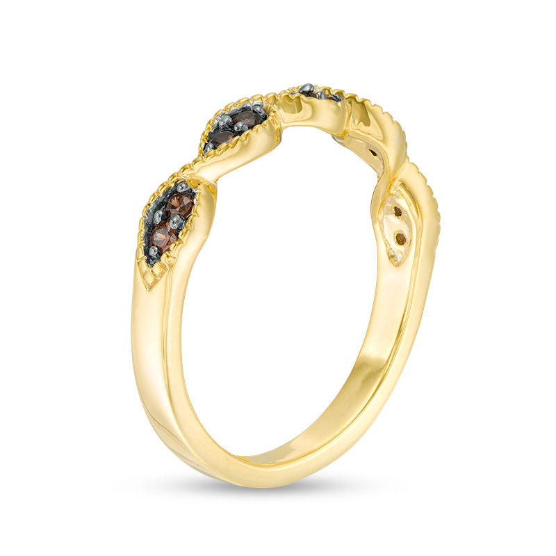 Main Image 2 of 0.145 CT. T.W. Enhanced Champagne Diamond Twist Vintage-Style Stackable Band in 10K Gold