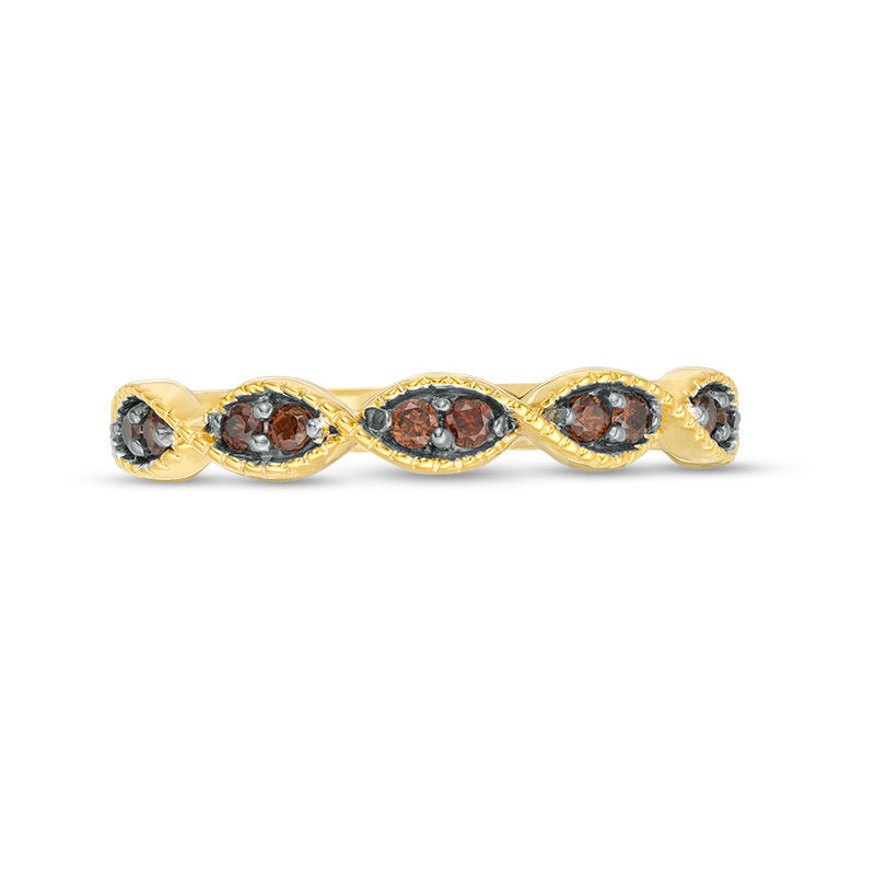 Main Image 3 of 0.145 CT. T.W. Enhanced Champagne Diamond Twist Vintage-Style Stackable Band in 10K Gold