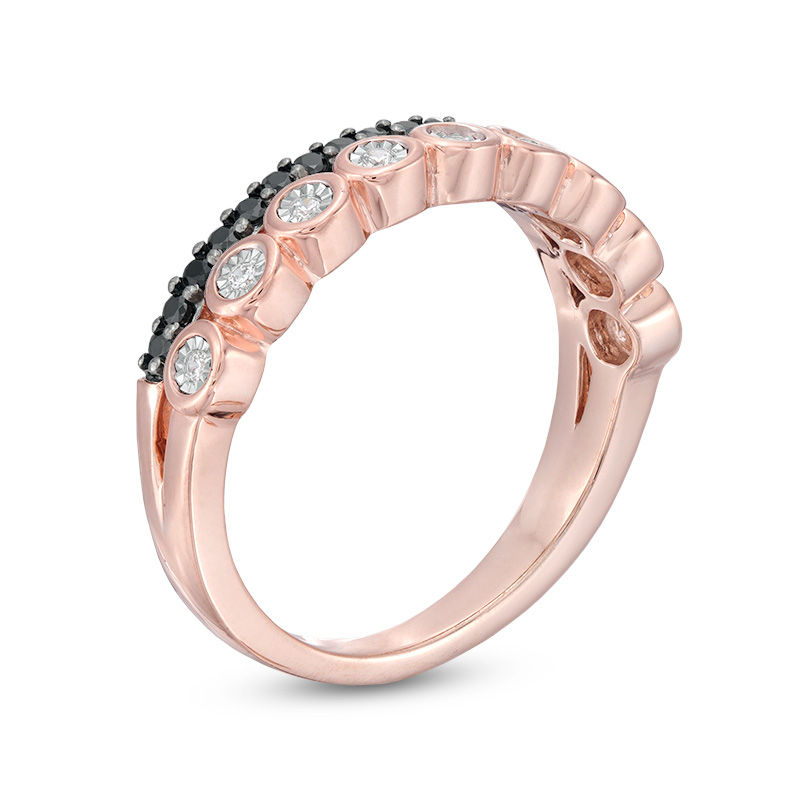 0.23 CT. T.W. Enhanced Black and White Diamond Double Row Stackable Band in 10K Rose Gold