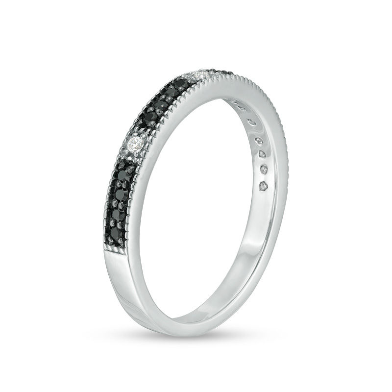 Main Image 2 of 0.149 CT. T.W. Enhanced Black and White Diamond Vintage-Style Stackable Band in 10K White Gold