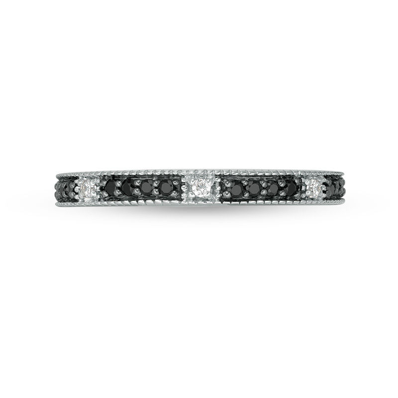 Main Image 3 of 0.149 CT. T.W. Enhanced Black and White Diamond Vintage-Style Stackable Band in 10K White Gold