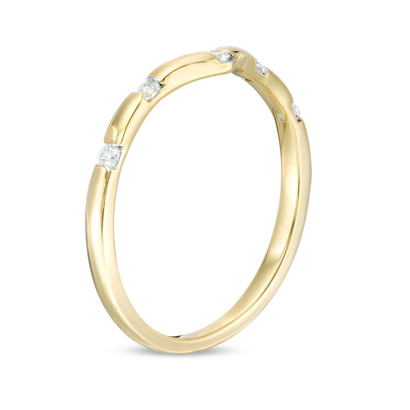 Main Image 3 of 0.065 CT. T.W. Diamond Five Stone Station Chevron Stackable Band in 10K Gold