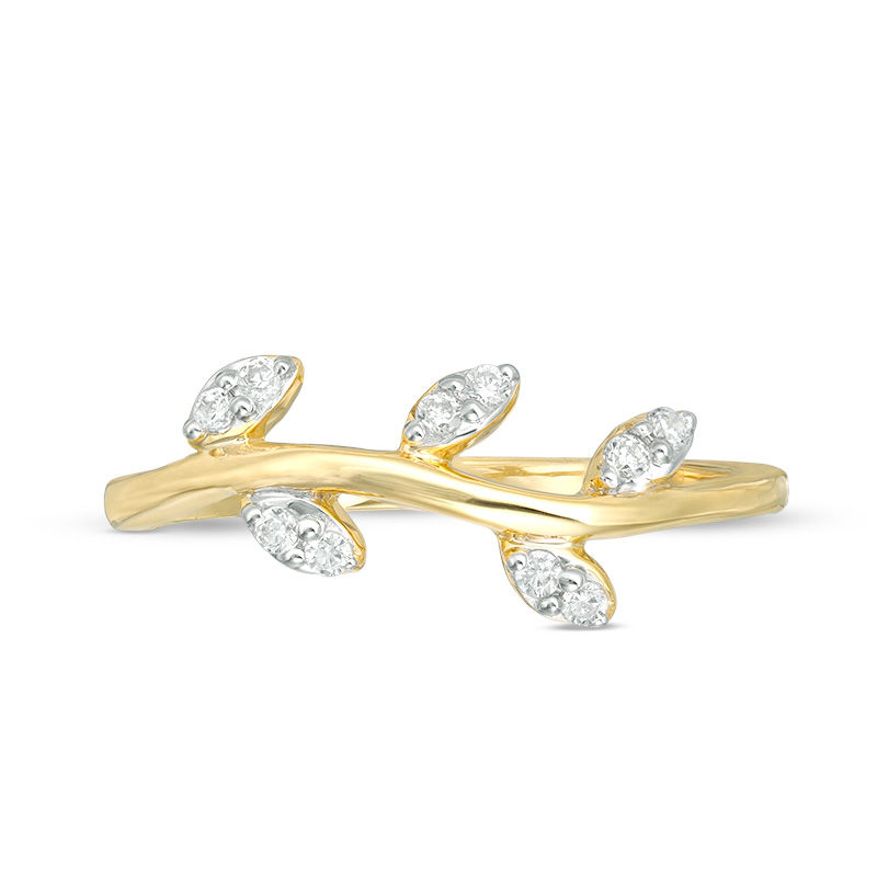 Main Image 4 of 0.115 CT. T.W. Diamond Leaves on Vine Stackable Band in 10K Gold