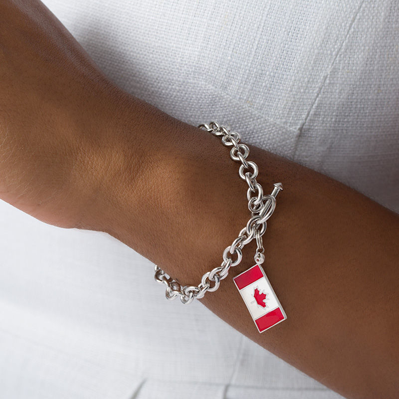 Main Image 2 of Peoples 100-Year Anniversary Red and White Enamel Canadian Flag Bracelet in Sterling Silver - 8.0"