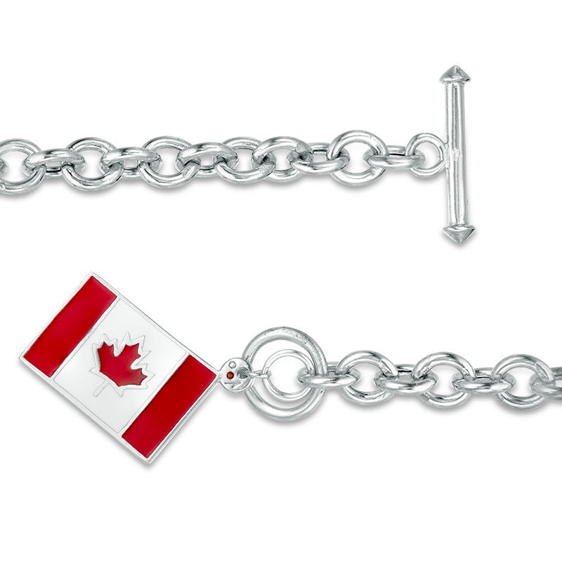 Main Image 3 of Peoples 100-Year Anniversary Red and White Enamel Canadian Flag Bracelet in Sterling Silver - 8.0"