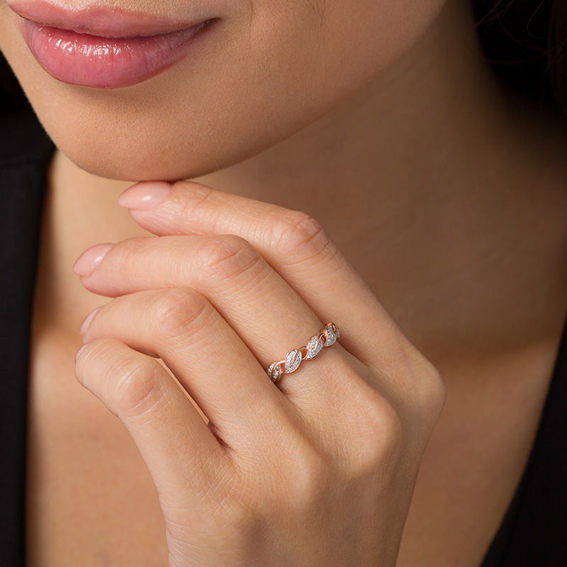 Main Image 2 of 0.088 CT. T.W. Diamond Leaf Stackable Band in 10K Rose Gold