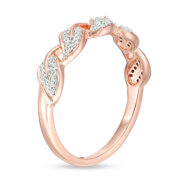 Main Image 3 of 0.088 CT. T.W. Diamond Leaf Stackable Band in 10K Rose Gold