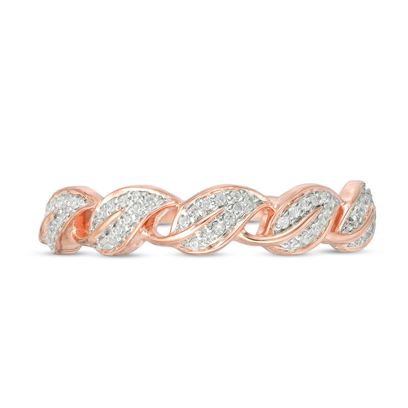 Main Image 4 of 0.088 CT. T.W. Diamond Leaf Stackable Band in 10K Rose Gold