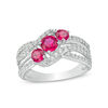 Thumbnail Image 0 of Lab-Created Ruby and White Sapphire Slanted Three Stone Ring in Sterling Silver