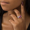 Thumbnail Image 1 of Lab-Created Ruby and White Sapphire Slanted Three Stone Ring in Sterling Silver