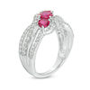 Thumbnail Image 2 of Lab-Created Ruby and White Sapphire Slanted Three Stone Ring in Sterling Silver