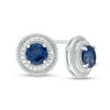 Thumbnail Image 0 of 6.0mm Lab-Created Ceylon Blue and White Sapphire Frame Stud Earrings in Sterling Silver