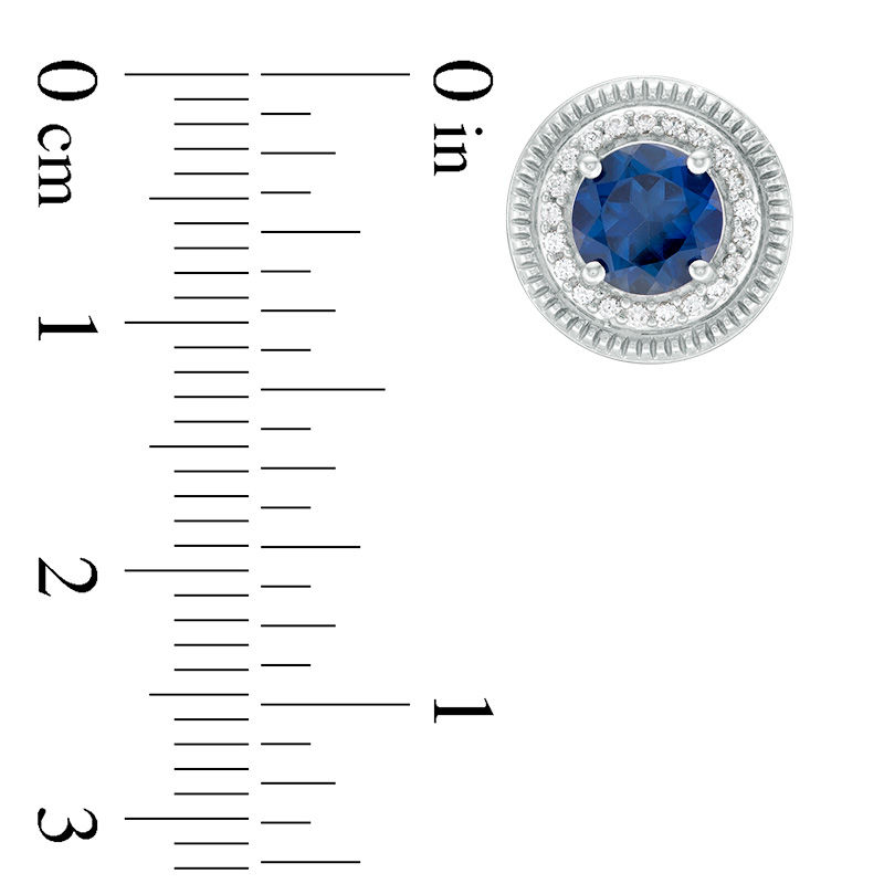 6.0mm Lab-Created Ceylon Blue and White Sapphire Frame Stud Earrings in Sterling Silver