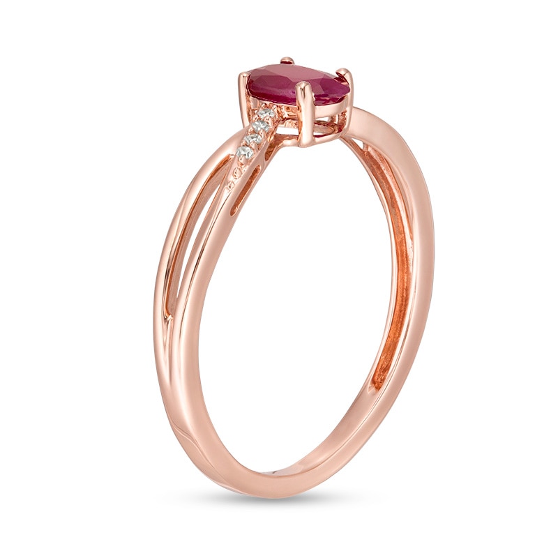 Oval Certified Ruby and Diamond Accent Crossover Split Shank Ring 10K Rose Gold