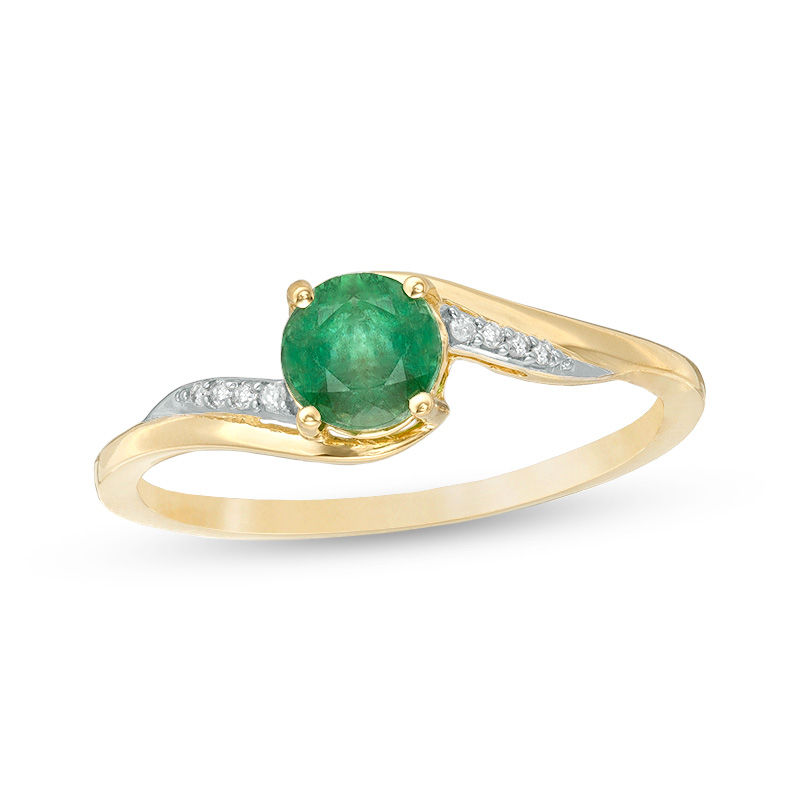 5.0mm Emerald and Diamond Accent Bypass Ring in 10K Gold|Peoples Jewellers