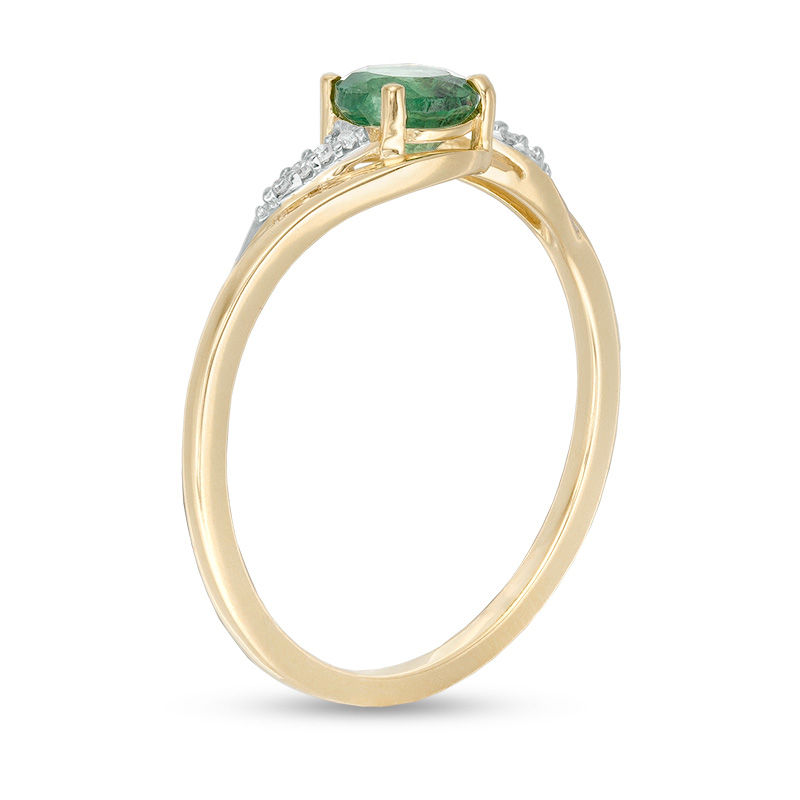 Main Image 2 of 5.0mm Emerald and Diamond Accent Bypass Ring in 10K Gold